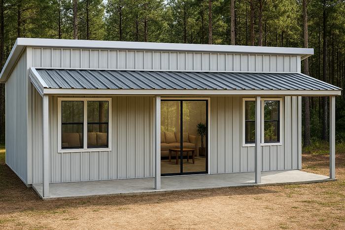 Rendering of the 12 x 26 Single Slope Front Porch ADU Kit