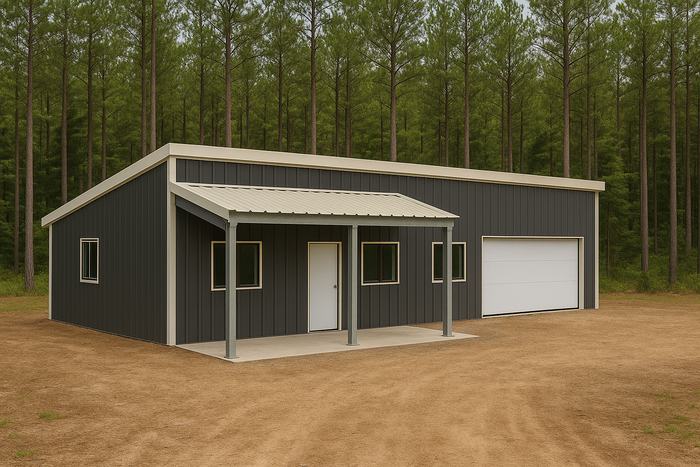 Rendering of the 30 x 55 Single Slope with Car Garage Barndominium Kit